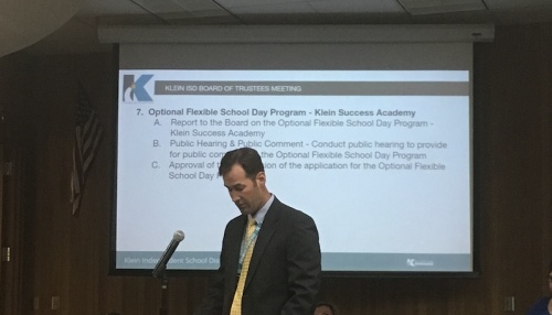 At its Sept. 9 meeting, the Klein ISD board voted to approve an application for the Optional Flexible School Day Program for the 2019-2020 school year.