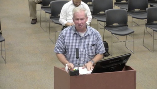 Robert Winovitch, LTISD's director of facilities and construction, presents an interlocal agreement draft during a Sept. 18 meeting. 