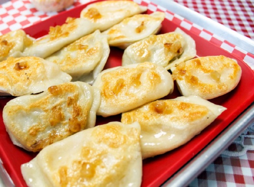 The Pierogis ($12.50) are Polish dumplings that come stuffed with cheddar cheese, kraut and mushroom, or meat.