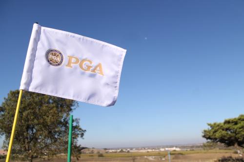 A flag marks one of the holes at the Professional Golfers Association of America development.