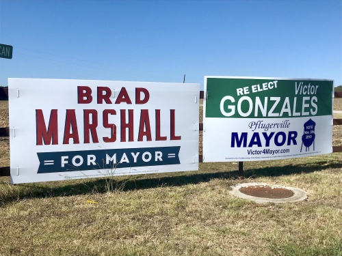 Incumbent Mayor Victor Gonzales and Brad Marshall are the two candidates running in Pflugerville's mayoral election.